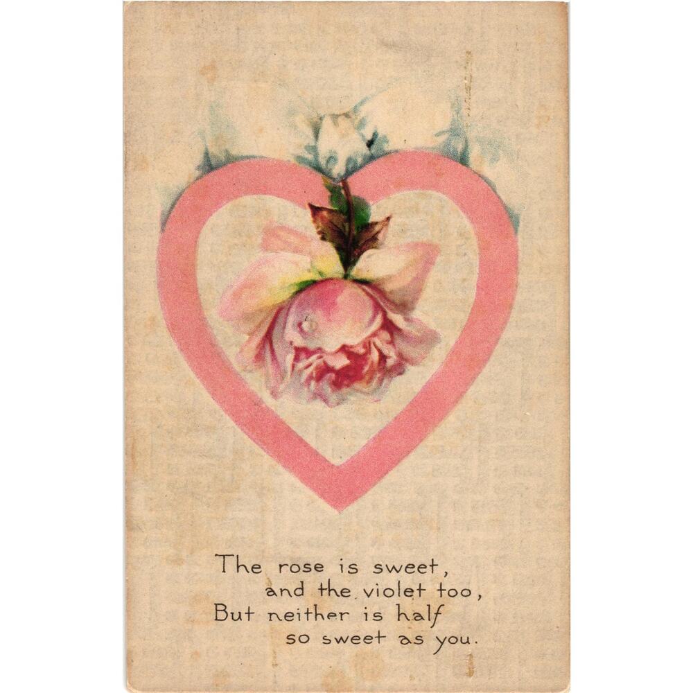 Valentines Day Postcard Antique Rose Sweet Violet Too Sweet As You‎ Posted 1920